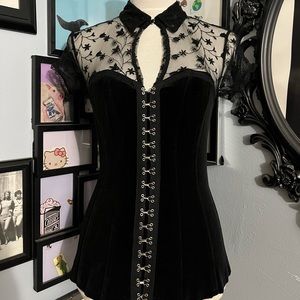 Vintage Lace up Corset Black Velvet Tripp NYC Y2K Punk Goth Lolita Vixen Pinup